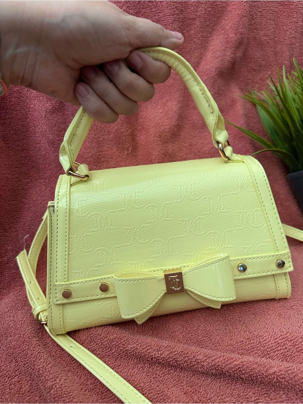 Juicy Couture Lemon Yellow Mini Top-Handle Bag with Bow